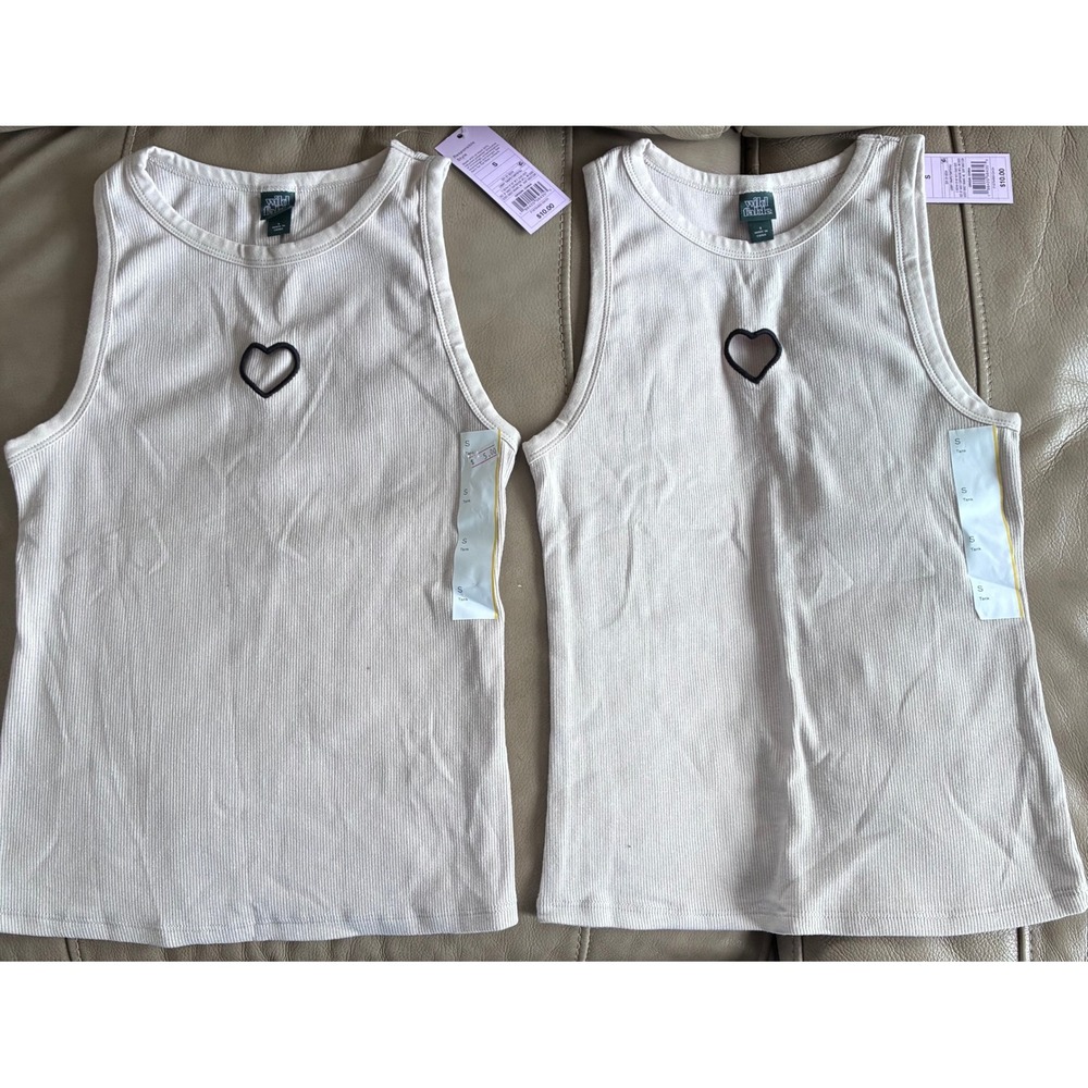 Wild Fable‎ Womens Heart Cutout Ribbed Tank Top Set 2 Light Taupe Small NWT